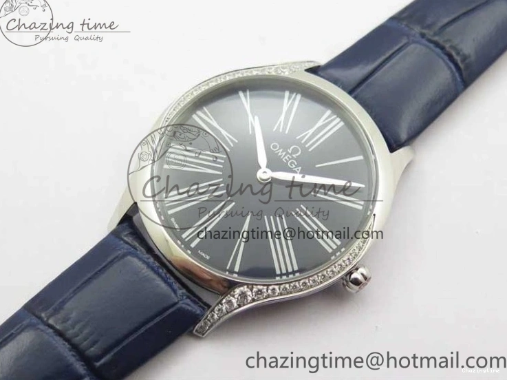 0412 Ladies’ De Ville Trésor Diamond Blue Dial Blue Fabric Watch OXF 1:1 Best Edition Swiss Quartz Upgraded 7892